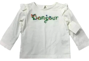 Neu ohne Etikett Janie and Jack Mädchen 6-12 Monate elfenbeinfarben Rüschen Bonjour besticktes Shirt - Bild 1 von 7