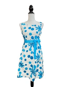 Jessica Howard Womens White, Blue Spotted Lined Dress 6 - Picture 1 of 3