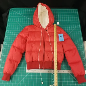 JLo Jennifer Lopez Red Winter Puffer bomber Jacket zipper Womans Size S - Picture 1 of 9