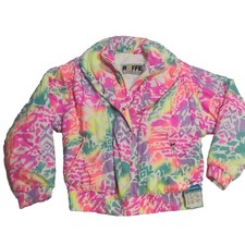 Rad Vintage 1990's Roffe Ski Jacket Neon All Over Print Women's 8 w Ski Tags '91