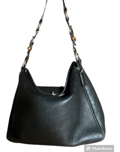 COACH 2005 BLACK PEBBLE LEATHER SHOULDER BAG W BROWN LEATHER STRAPS CHELSEA SEE - Picture 1 of 14