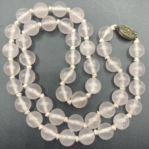 Vtg Chinese Rose Quartz Bead Necklace Sterling Silver Clasp Round 24" Antique - Picture 1 of 10