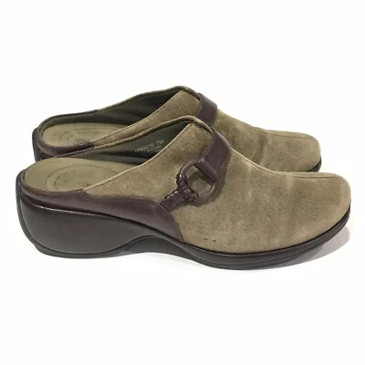 Rockport DMX Mujer 7 M Cuero Gamuza Toboganes Zapatos Mules Toboganes Marrón Oliva Verde Foto 1 de 4