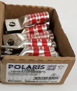 12 Polaris L35048 Copper Lug Compression 350kcml 1/2” 1-Hole Copper Long RED NEW - Picture 1 of 4