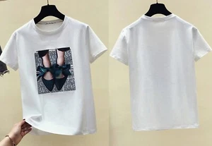 Women's Short Sleeve T-Shirts Crewneck Loose Casual Summer Cotton Tees Tops - Picture 1 of 10