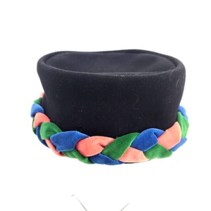 Vintage Merrimac Hat Co 100% Wool Hat Black Made In USA Velvet Braided Accent - Picture 1 of 5