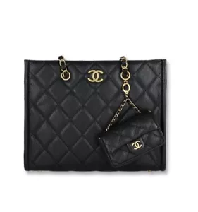 RARE Limited Edition CHANEL BLACK Caviar Shopping Bag Tote W/ Micro Bag SOLD OUT - Picture 1 of 23