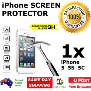 1x iPhone 5 5s 5c SE Glass Screen Protector 9H Premium Tempered Apple - Picture 1 of 11