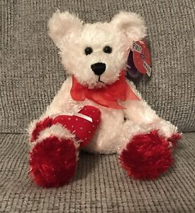First & Main White Glitter Bear Plush Teddy Bear With Heart Pillow /valentine