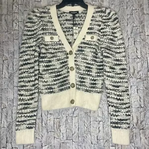 NWT Express White And Black Wool Blend Woven Button Up Cardigan/Sweater Size XS - Picture 1 of 11
