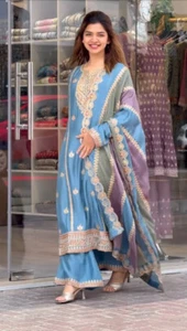 Lancio Nuovo Tuta Palazzo in Finta Georgette Con Dupatta Colorata Da Donna - Foto 1 di 12
