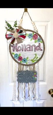 Percha de puerta para bebé, bebé, ducha, blanco, boho, angustiado, niña, rosa, regalo, puerta Foto 1 de 4