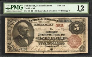Rare 1882 FR # 466 Brown Back Fall River Mass PMG 12 Fine - Picture 1 of 2