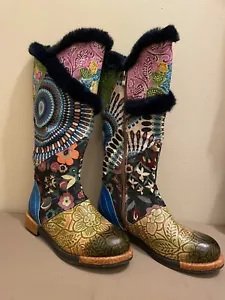 Women’s Bohemian Boots, Made In Brazil, Leather/Fabric, Size 39, US 7,Never Worn - Picture 1 of 5