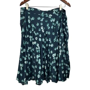 Simply Vera Vera Wang Women's XL A-Line Pleated Skirt Dark Blue Aqua Flowers - Picture 1 of 4