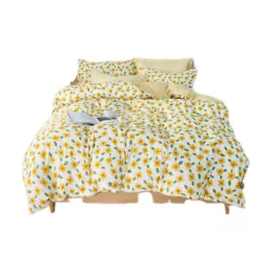 Sunflower Linen Summer Quilt Cover Sheet Pillowcases 4pcs King Yellow - Picture 1 of 2