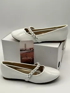 Girls Flats Dress Shoe Wedding Party Pearls/Rhinestone strap Mary Jane Shoe sz 3 - Picture 1 of 7