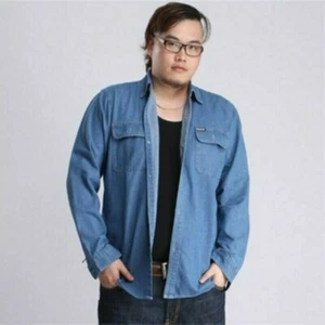 Herren Denim Hemd Langärmlig Jeans Top Hemd Baumwolle Übergröße Locker Freizeit - Picture 1 of 9