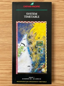 CATHAY PACIFIC AIRLINES TIMETABLE 26 March - 30 June 1994 SCHEDULE - Picture 1 of 1