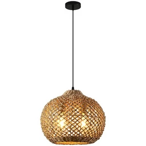 1-Pack 13.79" 2-Light Rattan Pendant Light Fixture, Hand-Woven Farmhouse Ratt... - Picture 1 of 7