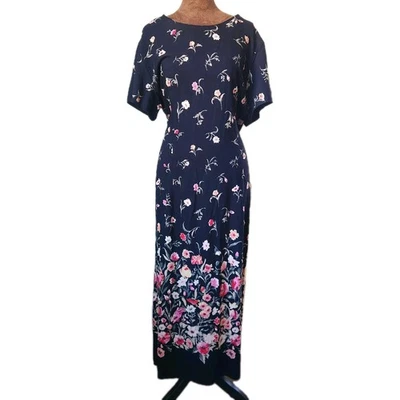 Vestido Sheri Martin vintage para mujer talla 20 alto floral lazo trasero años 90 manga corta Foto 1 de 4