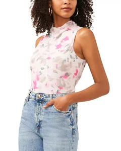 VINCE CAMUTO High Neck Mesh Tank Top Women's S New Ivory Multi Floral Pullover - Picture 1 of 14