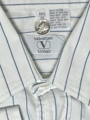 Camisa de vestir Valentino Uomo a rayas con botones 16,5 34 blanca azul 100 % algodón Foto 1 de 4