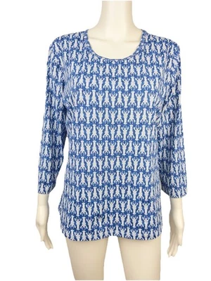 J. McLaughlin подпись Catalina ткани 3/4 рукав синий омар печати Топ Sz XL - Изображение 1 из 4