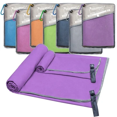 Pacote com 2 toalhas de acampamento de microfibra toalha de secagem rápida absorvente macio compacto viagem... - Imagem 1 de 4