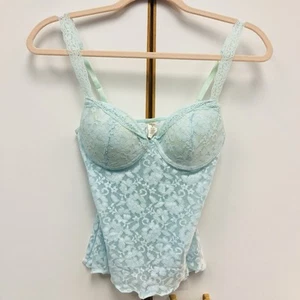 Ambrielle Y2K Sz Small Lace Camisole Tank Romantic Sky Blue Built In Bra - Picture 1 of 9