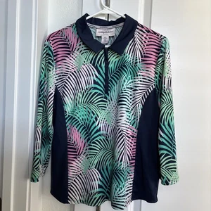 Tommy Bahama Golf Kragen 1/4-Reißverschluss Top, Tropical Print 3/4-Ärmel Damen XL - Bild 1 von 3