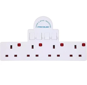 4 Way Gang Surge Extension Wall Socket UK Plug Adaptor Convert 13A Neon Switched - Picture 1 of 3