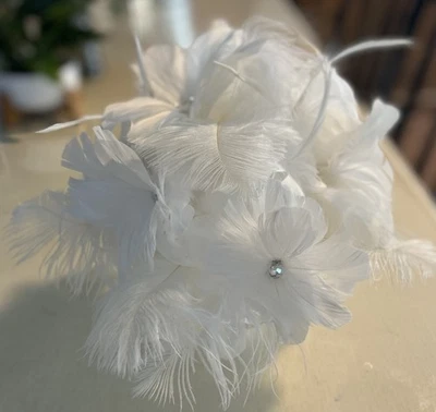 Custom Made White Feather Rhinestone Bridal Bouquet  - Image 1 of 4