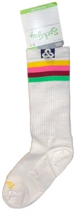 The Sock Guy Crew Length Sock Retro gestreift grün pink gelb rot One Size NEU - Bild 1 von 5