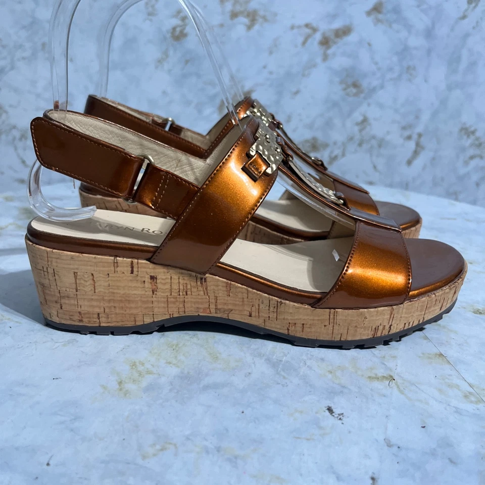 Sandalias de plataforma Taryn Rose para mujer talla 6,5 M marrón dorado con tiras de moda Foto 1 de 4