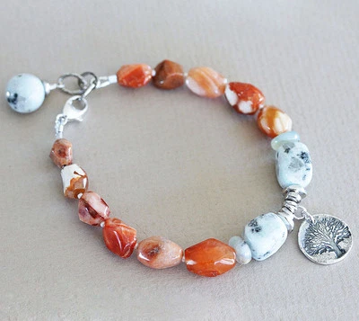 U&C Sundance Mexican Fire Opal & Jasper, Tree of Life Charm .925 Silver Bracelet - Image 1 of 4