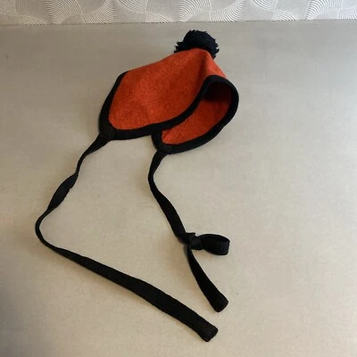 Adorable Vintage Children’s Hat Tie Under Chin Pom Pom Red/orange - Image 1 of 4