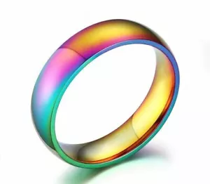 Nuevos Anillos Arco Iris Coloridos Lindos Acero Inoxidable Banda de Boda Orgullo Gay LGBTQ - Imagen 1 de 4