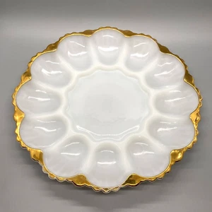 Anchor Hocking Fire King Milch Glas Teufel Eierplatte mit 22K Gold Zierleiste 1950er Jahre - Bild 1 von 6