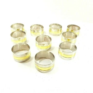 Set of 10 Napkin Rings Silverplate Two Tone Silver and Gold by Audrey - Picture 1 of 6