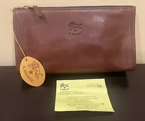 Borsa pochette nuova Il Bisonte pelle marrone castagna con cerniera vintage stock! - Foto 1 di 13