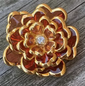 JOAN RIVERS Orange 3D Plique A Jour Flower Brooch Pin Enamel Vintage Signed - Picture 1 of 6