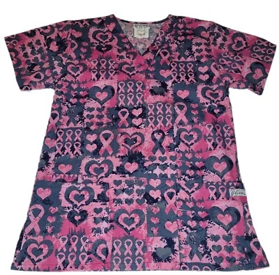 UA Scrubs Medical Pink Breast Cancer Nurse Top Shirt Women's Size S - Image 1 of 4