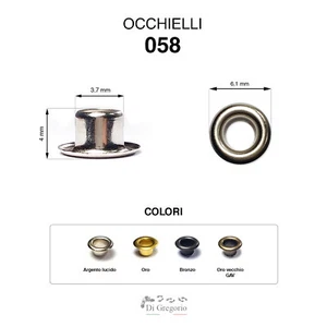 Occhielli 058 foro Ø3,7mm Ferro 100 pz vari colori per borse scarpe stoffa cuoio - Foto 1 di 13