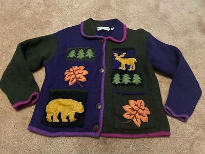 Vtg Marisa Christina Wool Jacket Fall Embroidery Leaves Size PL Hong Kong - Image 1 of 4