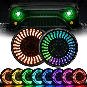 Pair 7inch LED Headlights Hi/Lo Beam RGB Halo DRL For Jeep Wrangler JK LJ TJ CJ - Picture 1 of 10