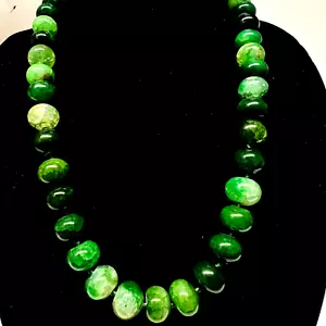 Vintage 925 Sterling Silver Lab Grown Emerald Bead Knotted Strand 24" Necklace - Picture 1 of 8