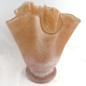 Vaso fiori grande vetro rosa polverosa strutturato scultoreo ondulato soffiato a mano Pontil - Foto 1 di 11
