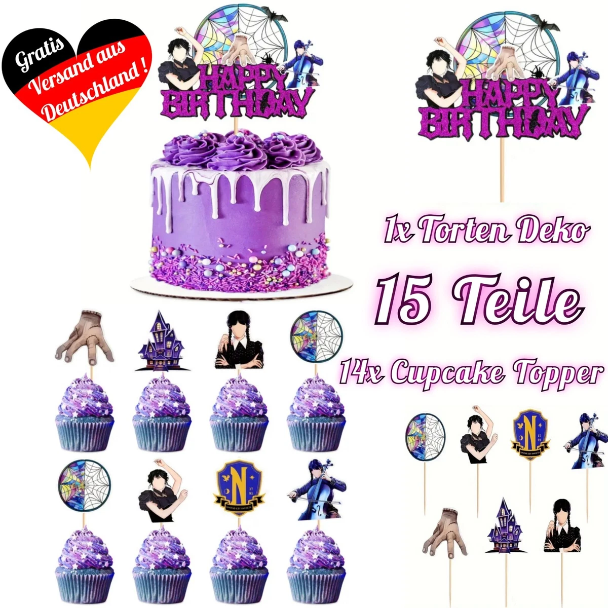 15-teiliges Gold-Glitzer-Kuchen-Deko-Set Für Den 13. Geburtstag – Mit 3D-Schmetterlingen Für Torte & Cupcakes