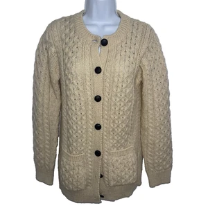 Blarney Woolen Mills Wool Knit Cardigan Sweater Fisherman Chunky Women Size XS - Foto 1 di 9